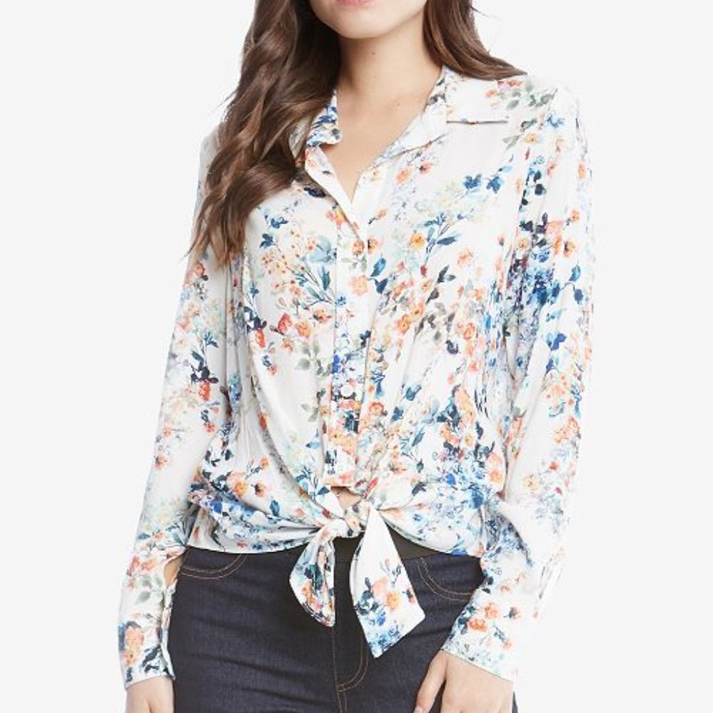 Karen Kane Floral Print Tie Hem Top NWT L